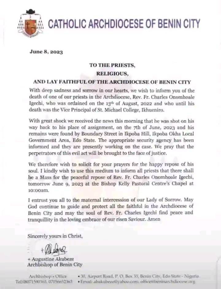 Gunmen kill Catholic priest in Edo